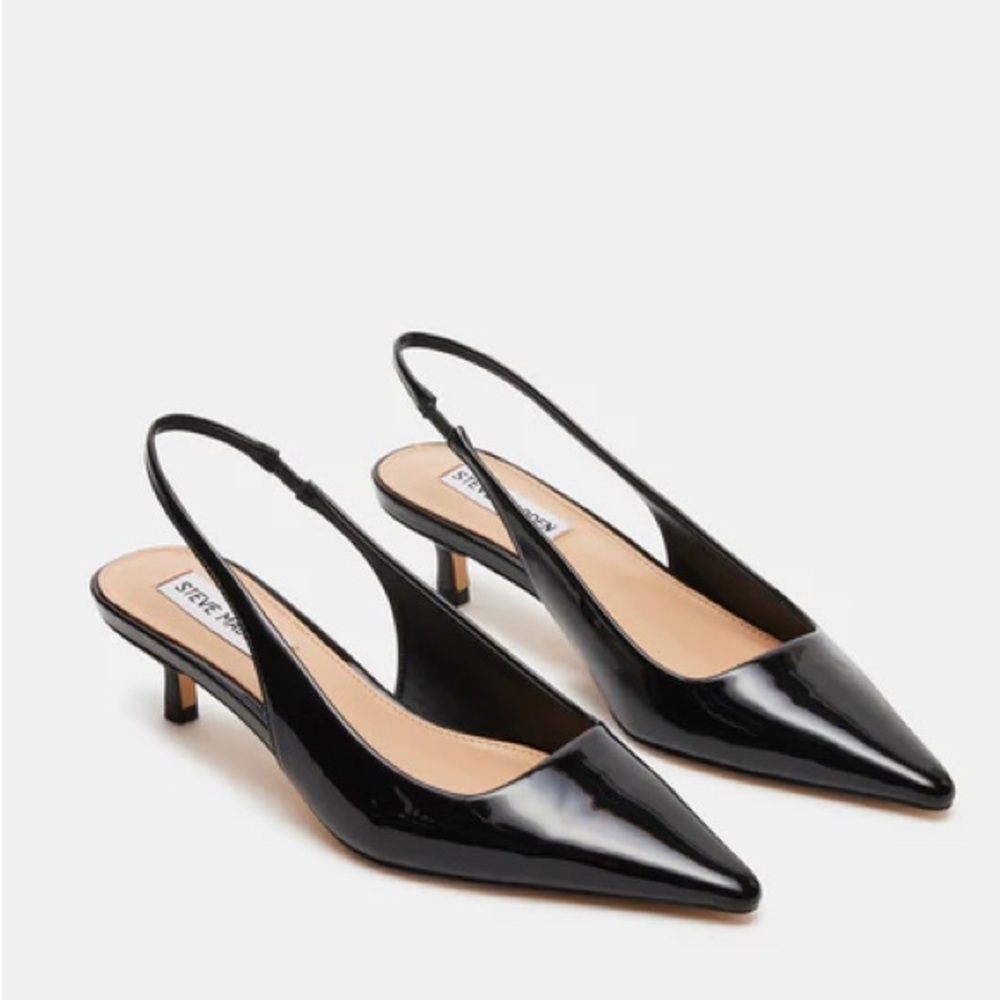 Steve Madden Glossy Black Pointed Slingback Heels